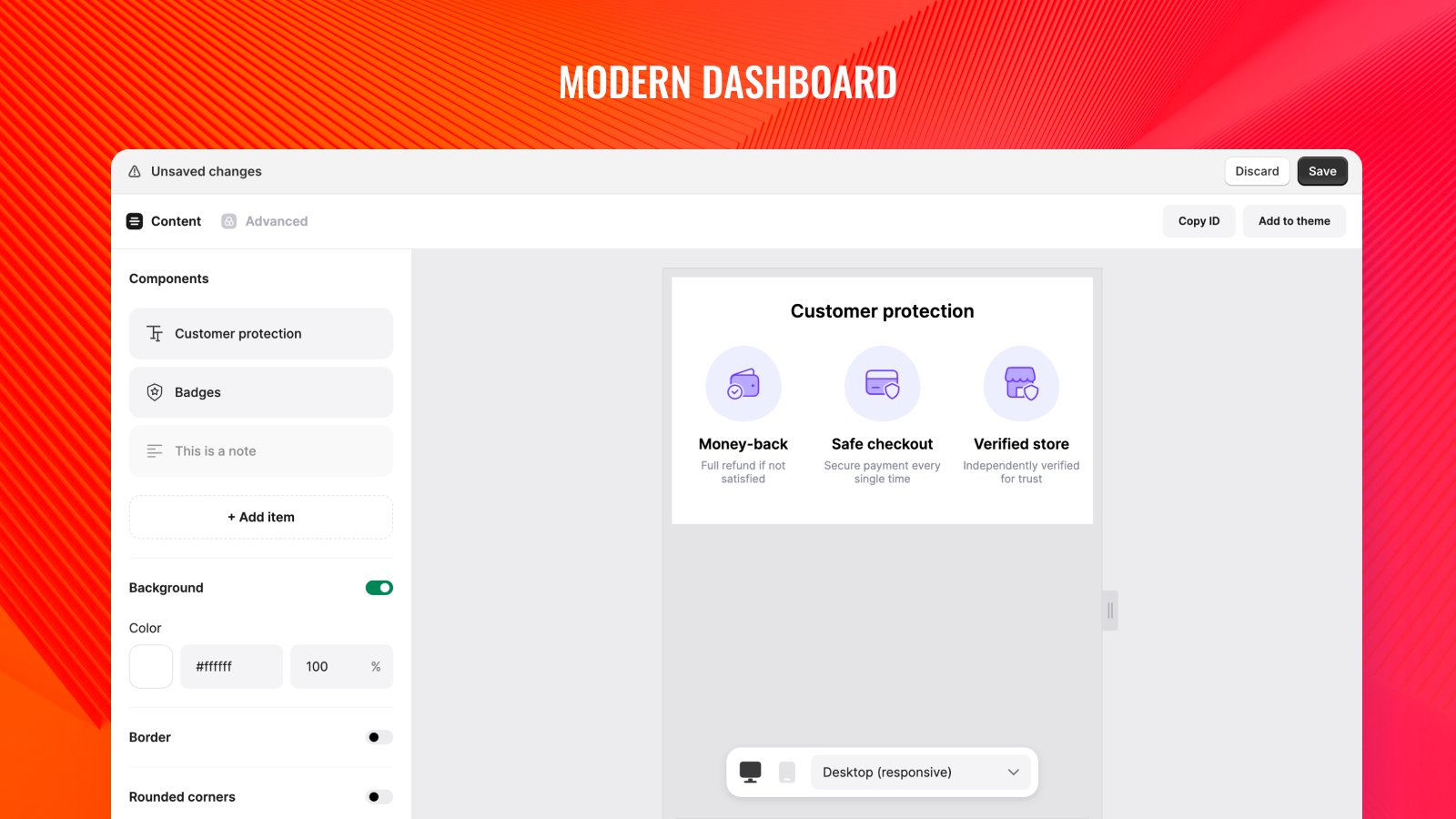 Explore modern UI dashboard to create badges and payment icons