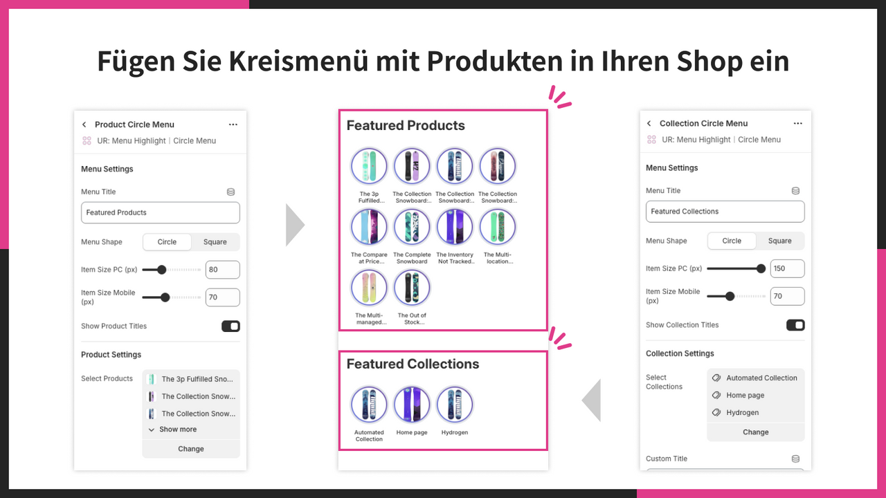 Fügen Sie Kreismenü mit Produkten in Ihren Shop ein