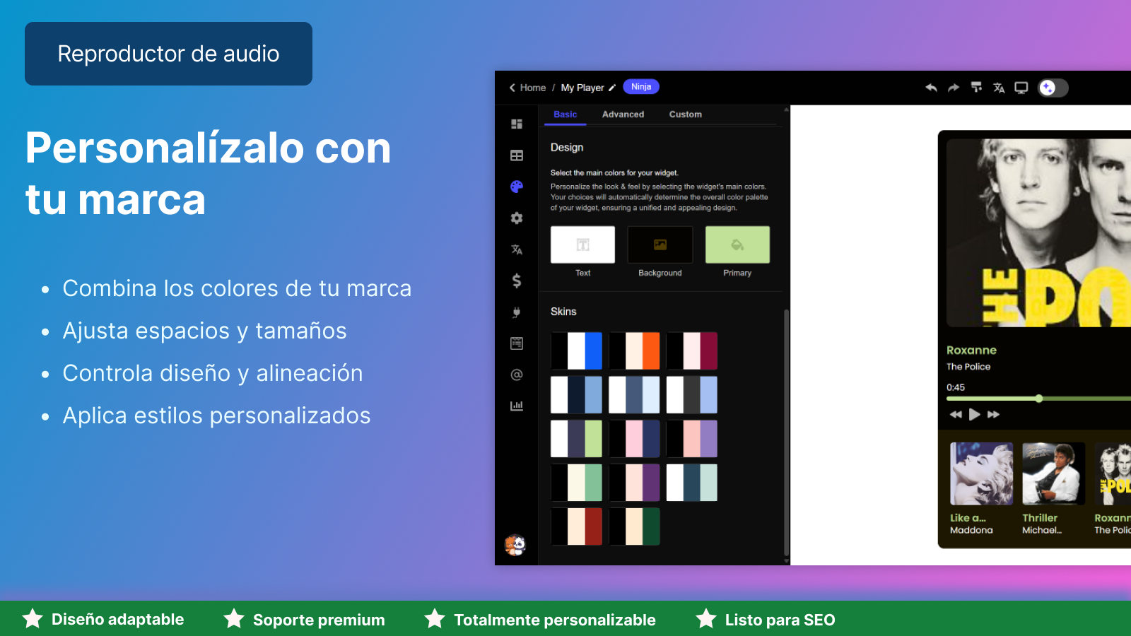 Personaliza el reproductor de audio con tu marca