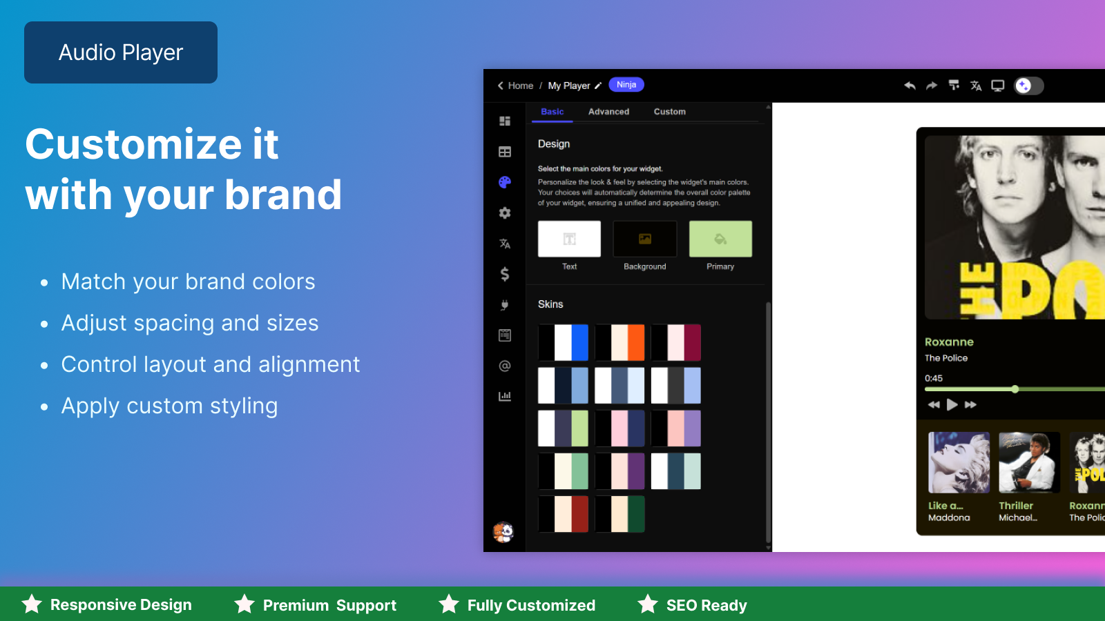 Customize your Audio Player with brand colors