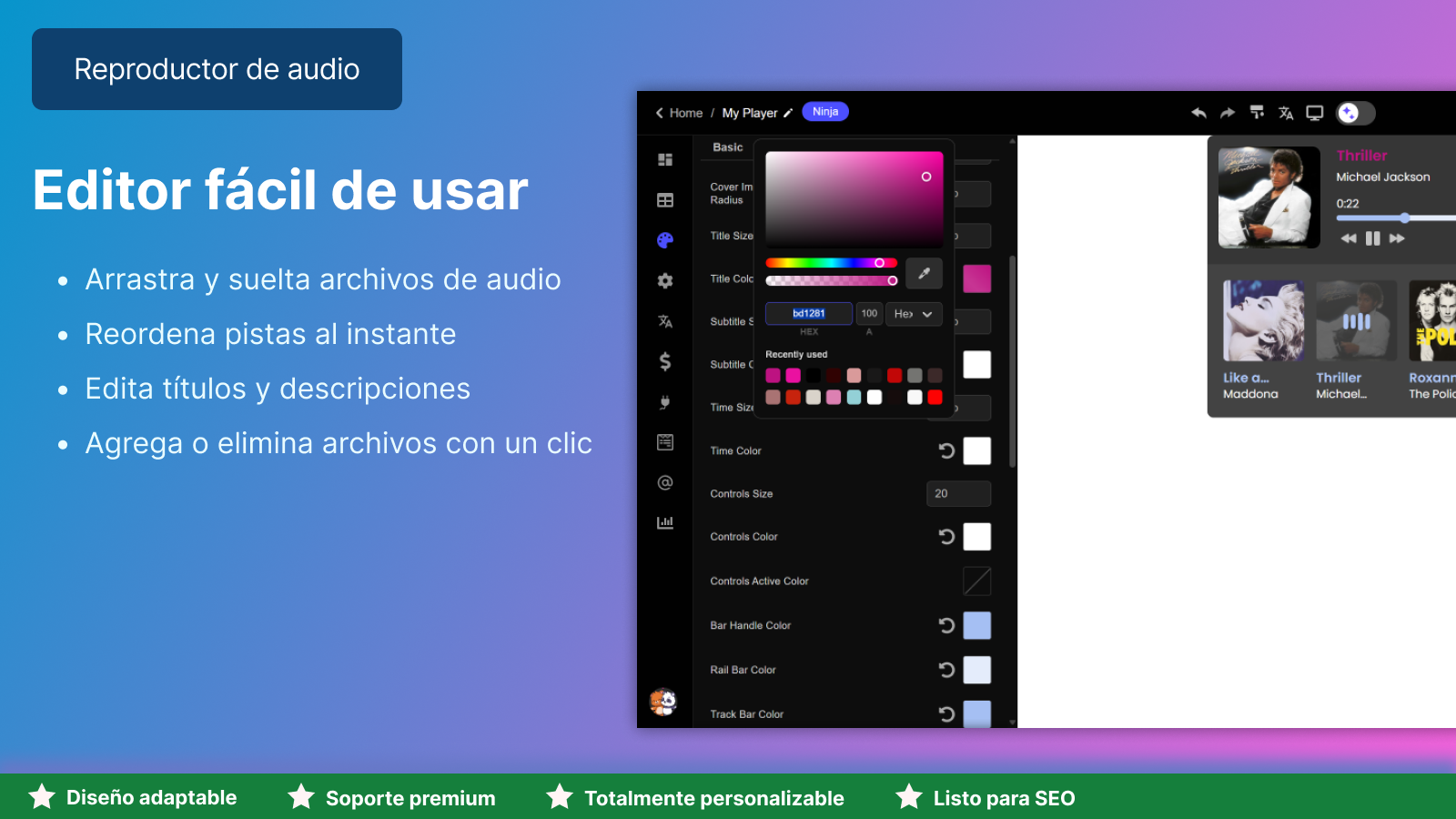 Editor de audio fácil con función de arrastrar y soltar