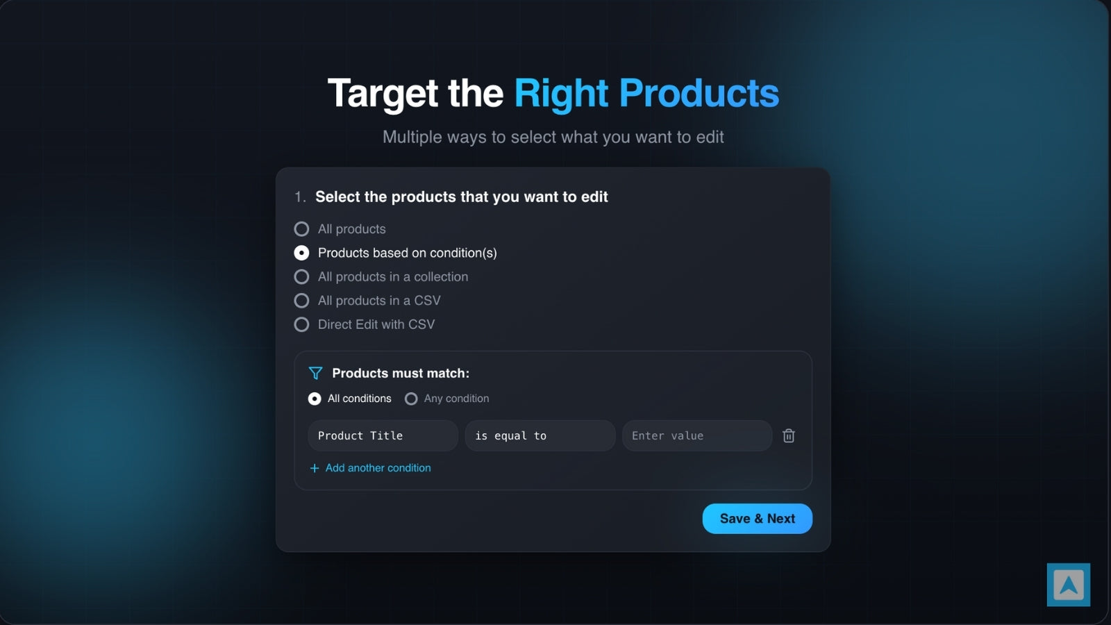 Target products with advanced filter conditions
