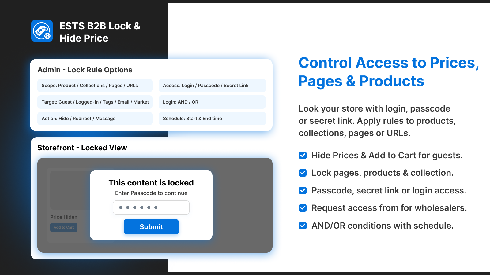 control Access to Prices,Pages & Products
