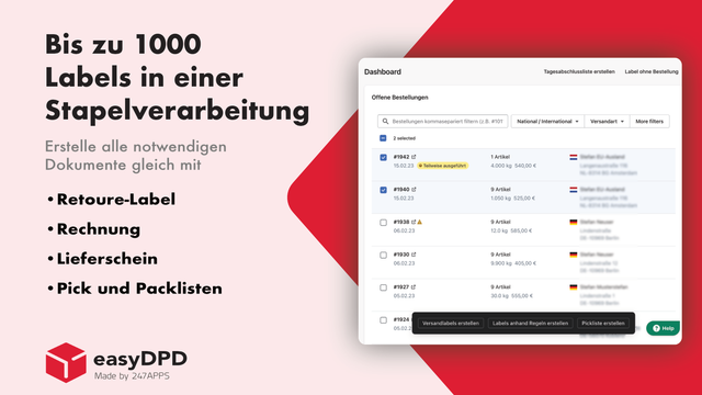 DPD Bulk Versandlabels in Shopify
