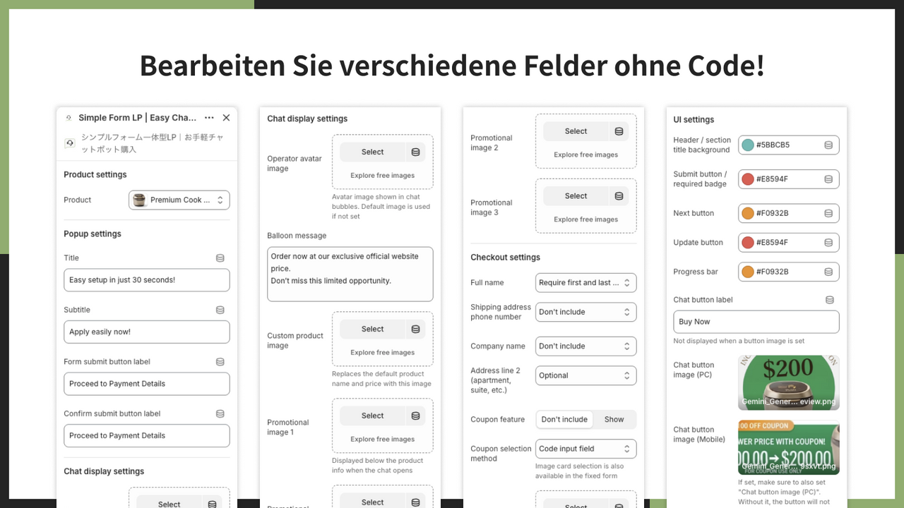 Bearbeiten Sie verschiedene Felder ohne Code!