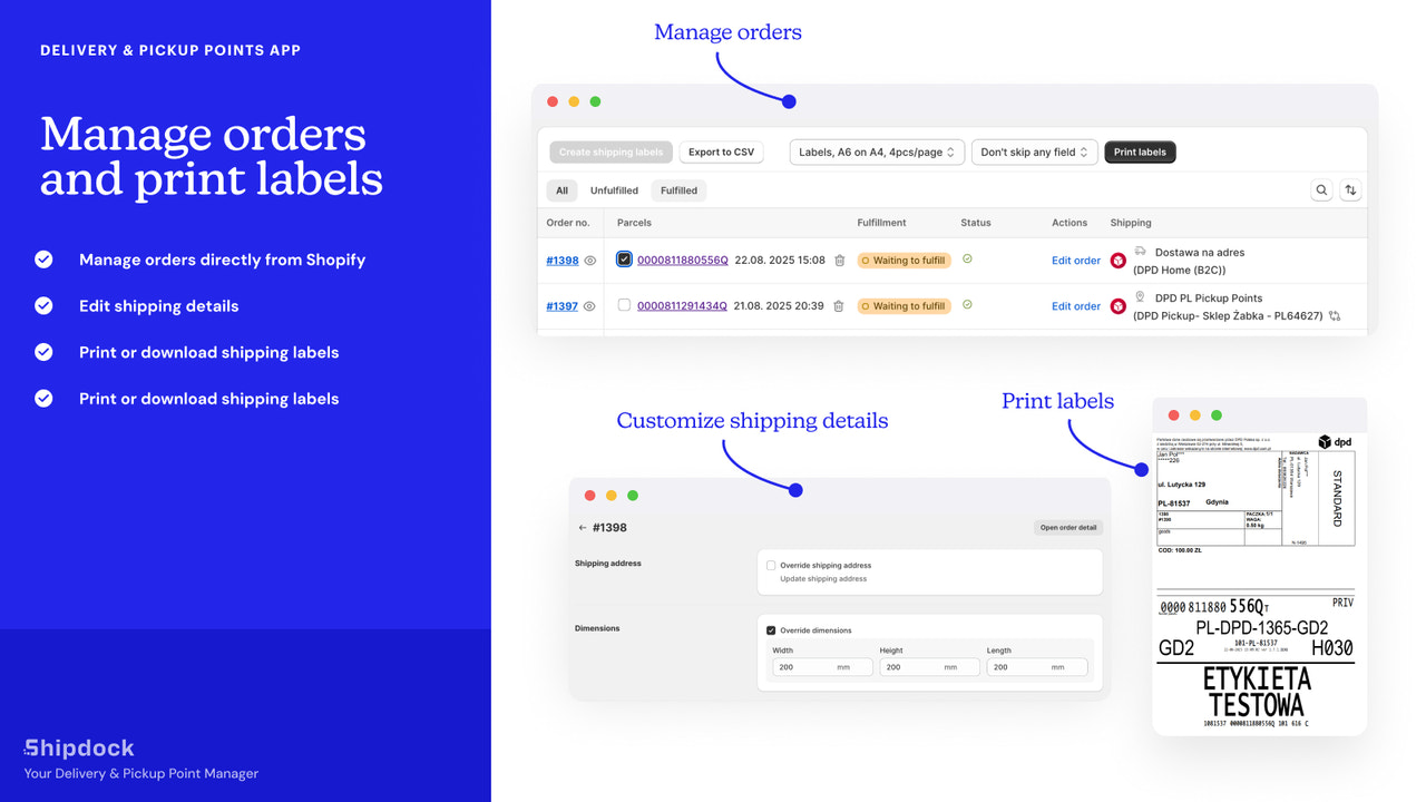 Manage orders and print shipping labels