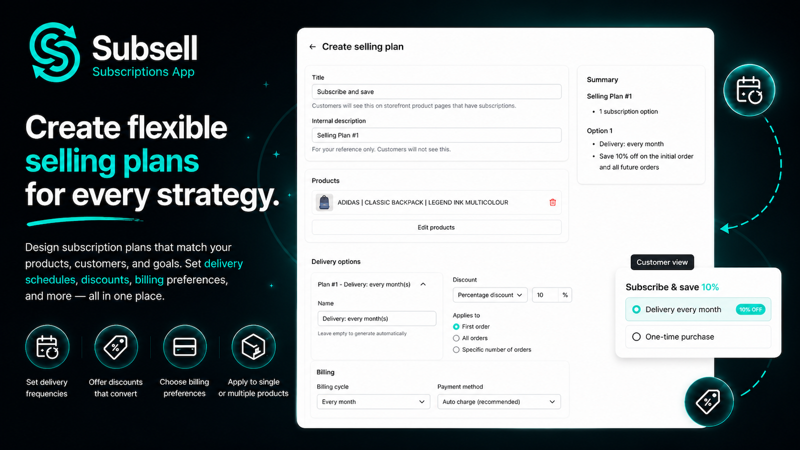 Create flexible selling plans for recurring product subscription