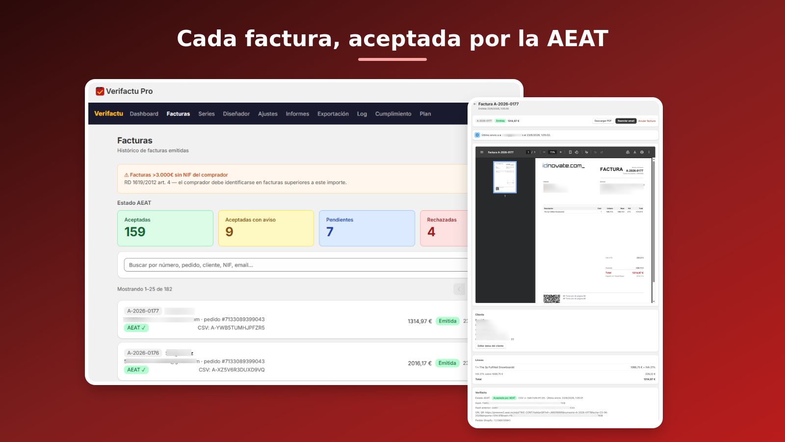 Listado de facturas con estado AEAT, CSV y copia a SFTP