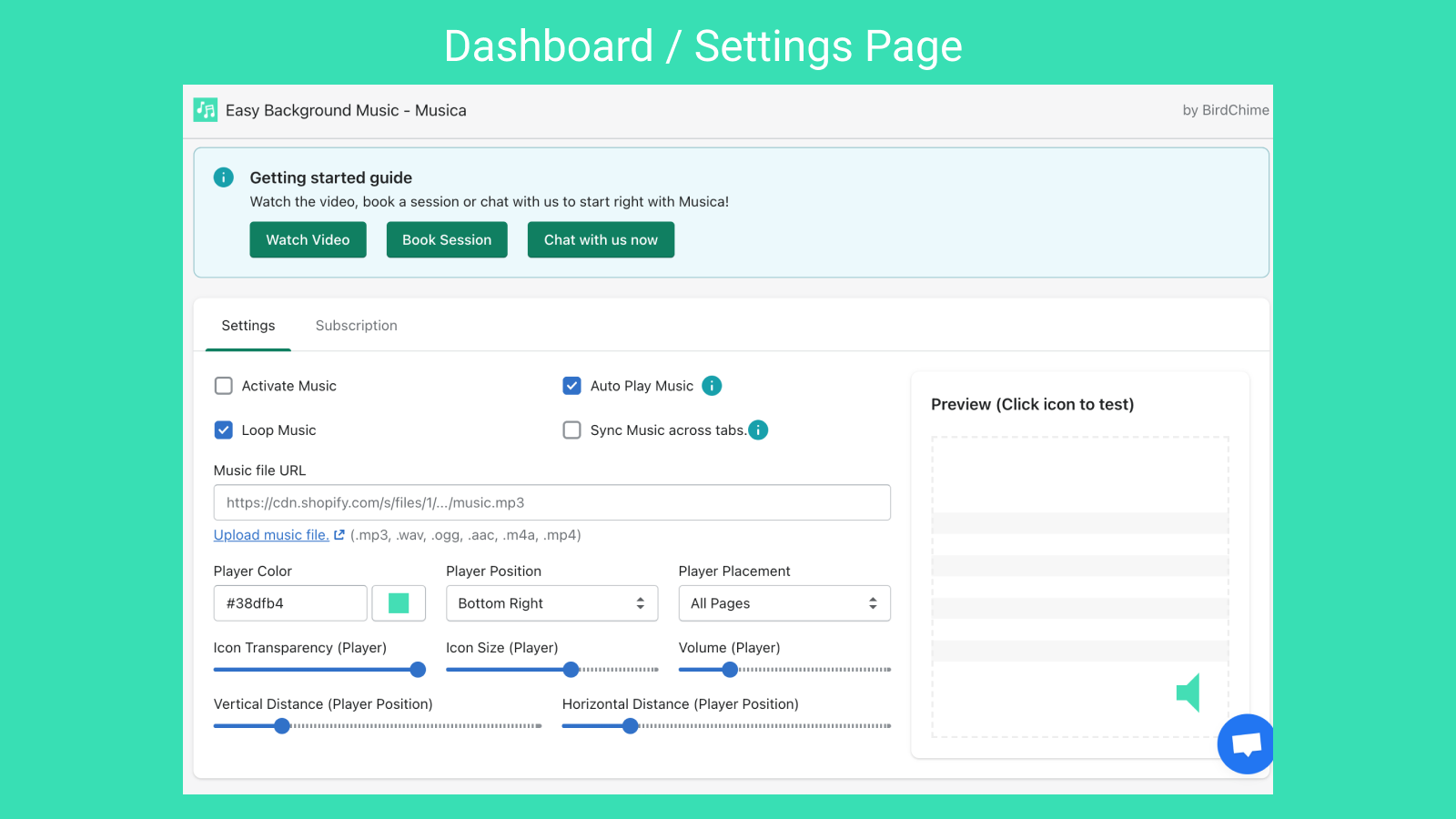 settings page