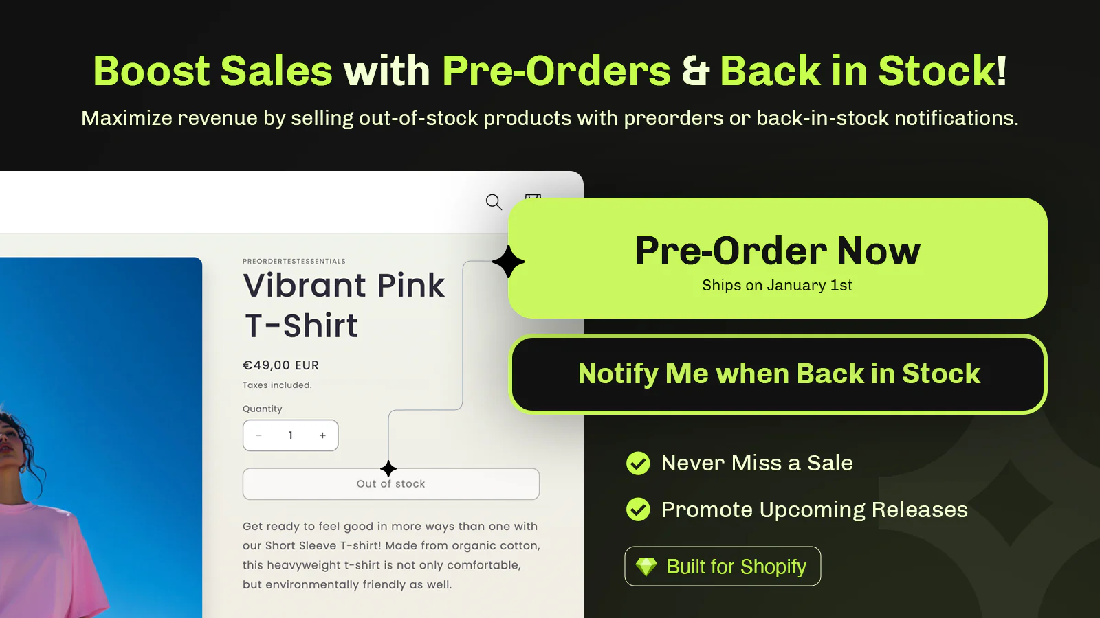 Aumenta las ventas con la app Essent Preorder Back in Stock