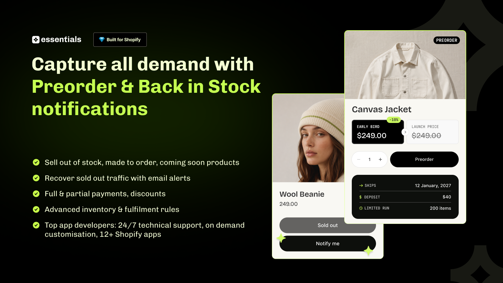 Essential preorder and back in stock app for Shopify merchants