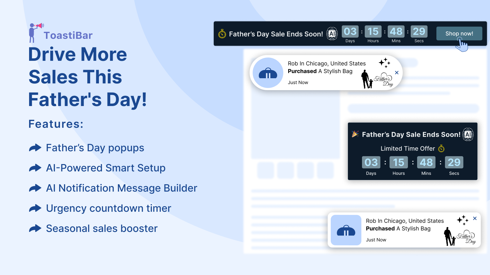 ToastiBar dashboard with popup templates and timer settings