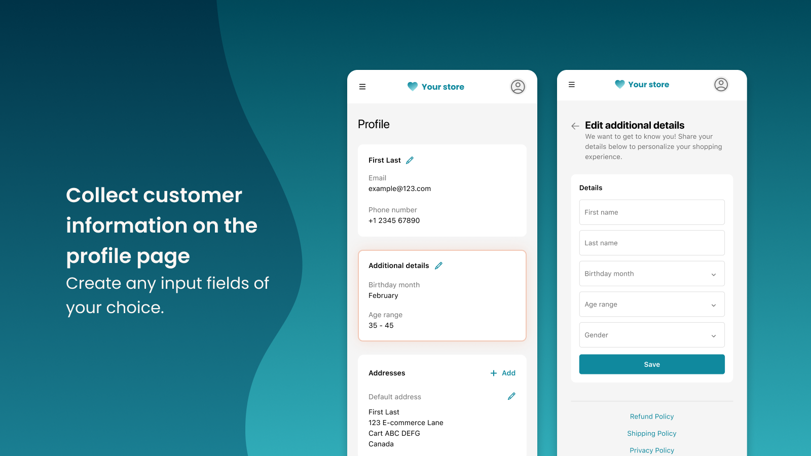 Shopify の顧客アカウント プロフィール ページに顧客フィールドを追加する