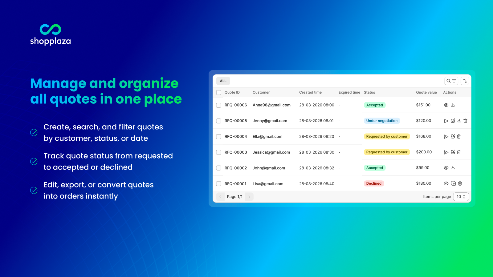 Manage and organize all quotes in one place