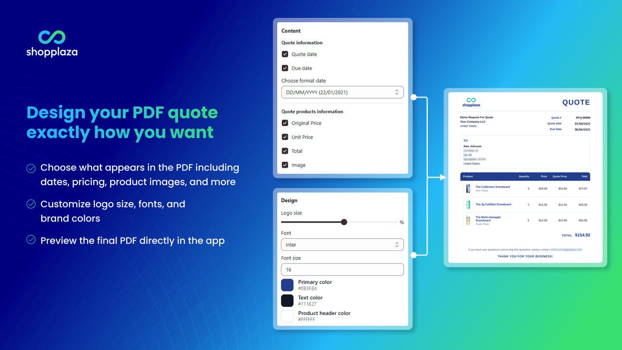 Design your PDF quote exactly how you want