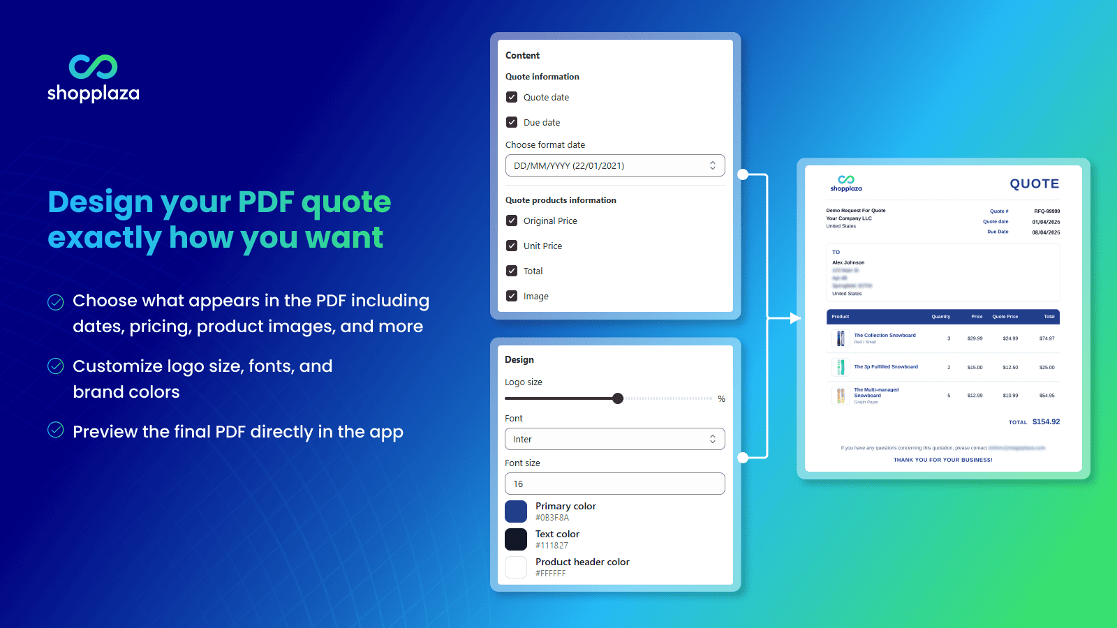 Design your PDF quote exactly how you want