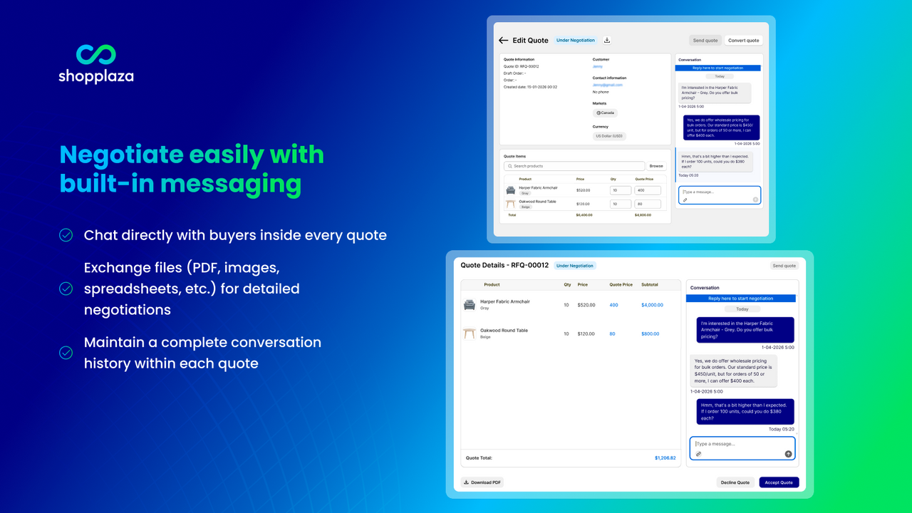 Negotiate easily with built-in messaging