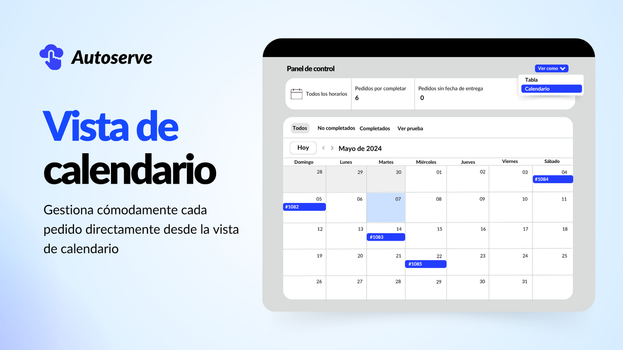 Gestiona cada pedido fácilmente en la vista calendario.