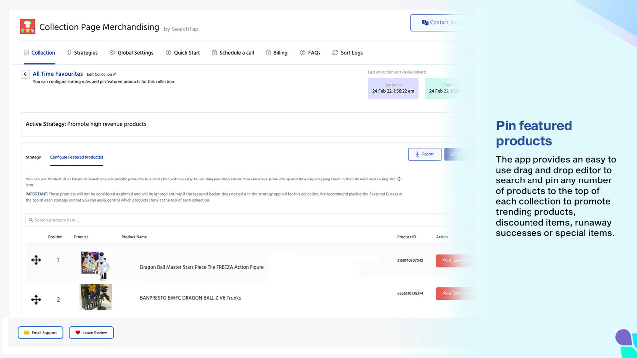 Search and pin featured products to the top 