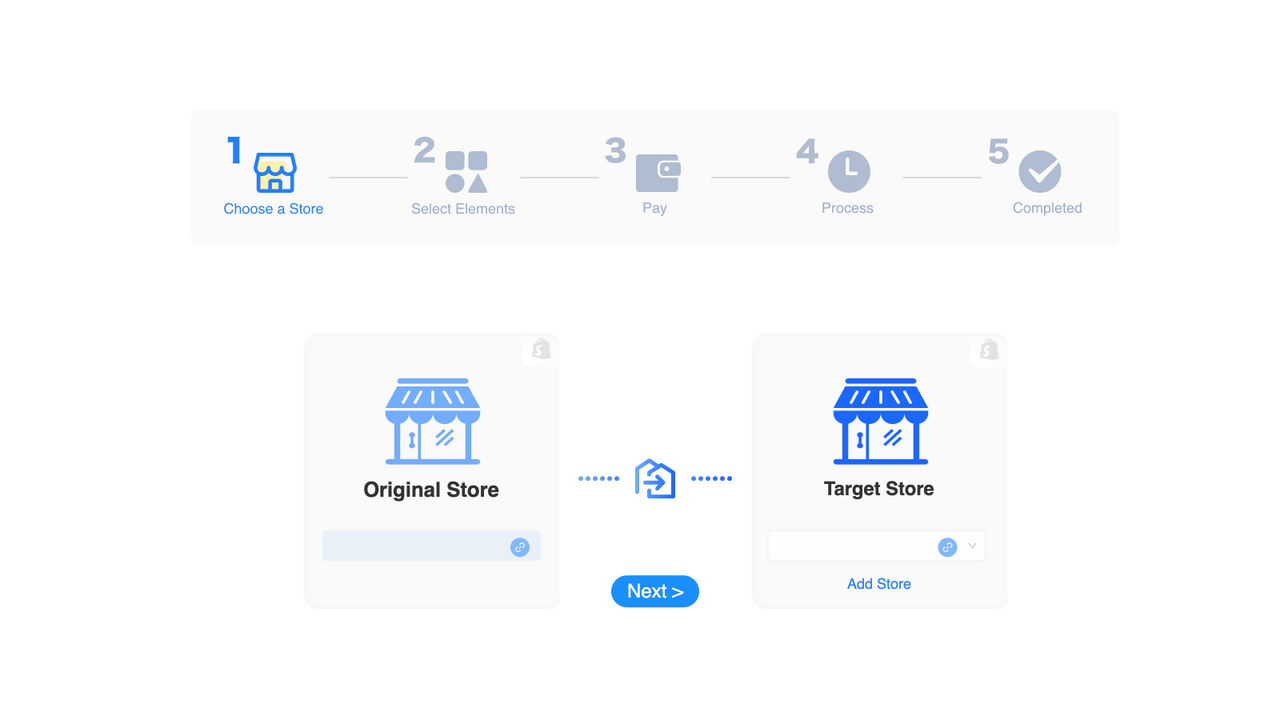 Home page for store replication, easy to copy data by filling in