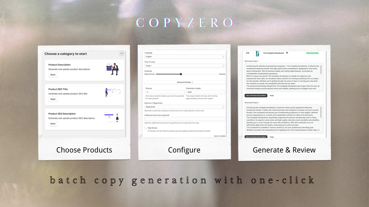 Seamlessly generate product descriptions, SEO metadata