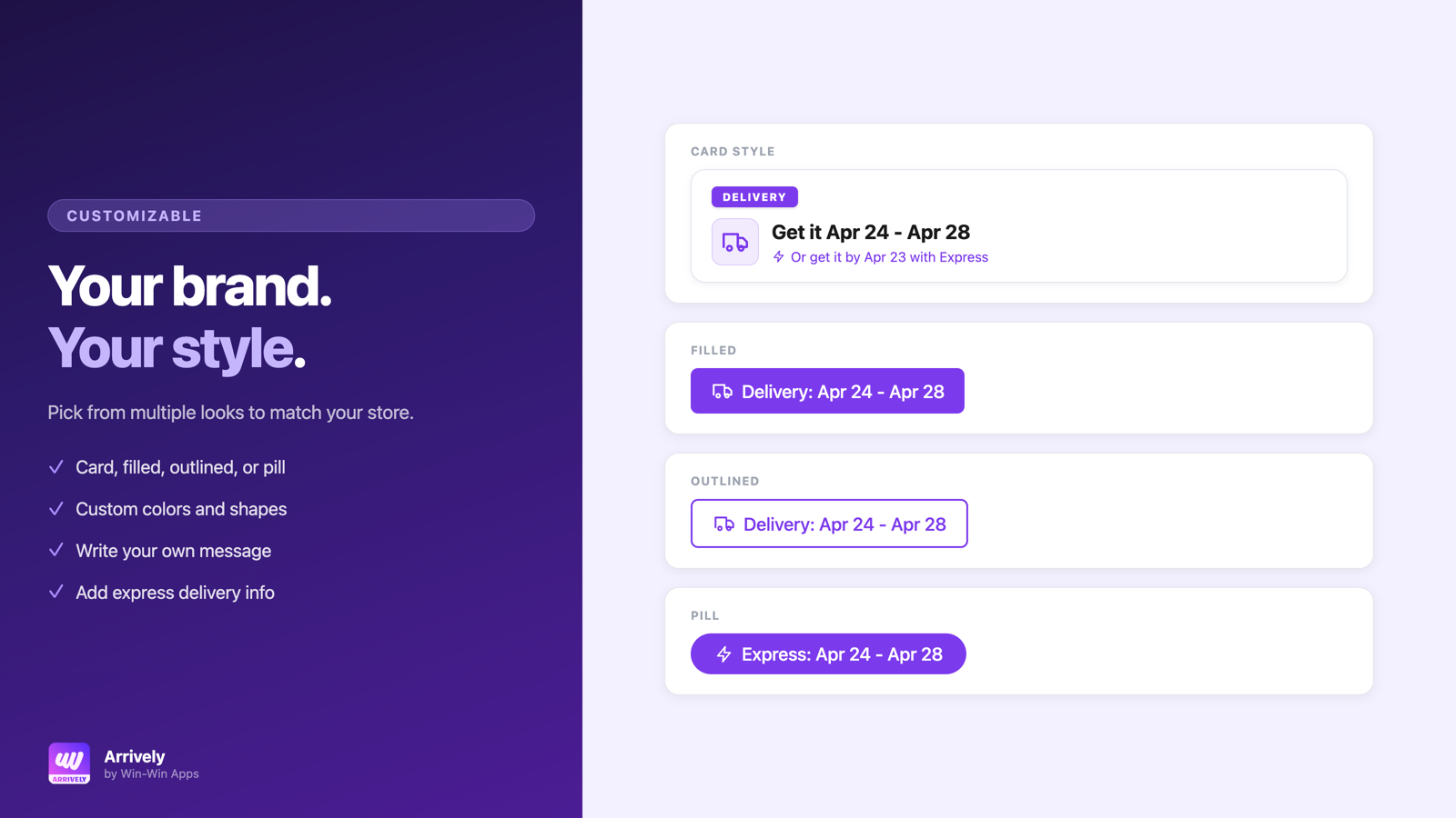 Arrively delivery date badge shown on a Shopify product page