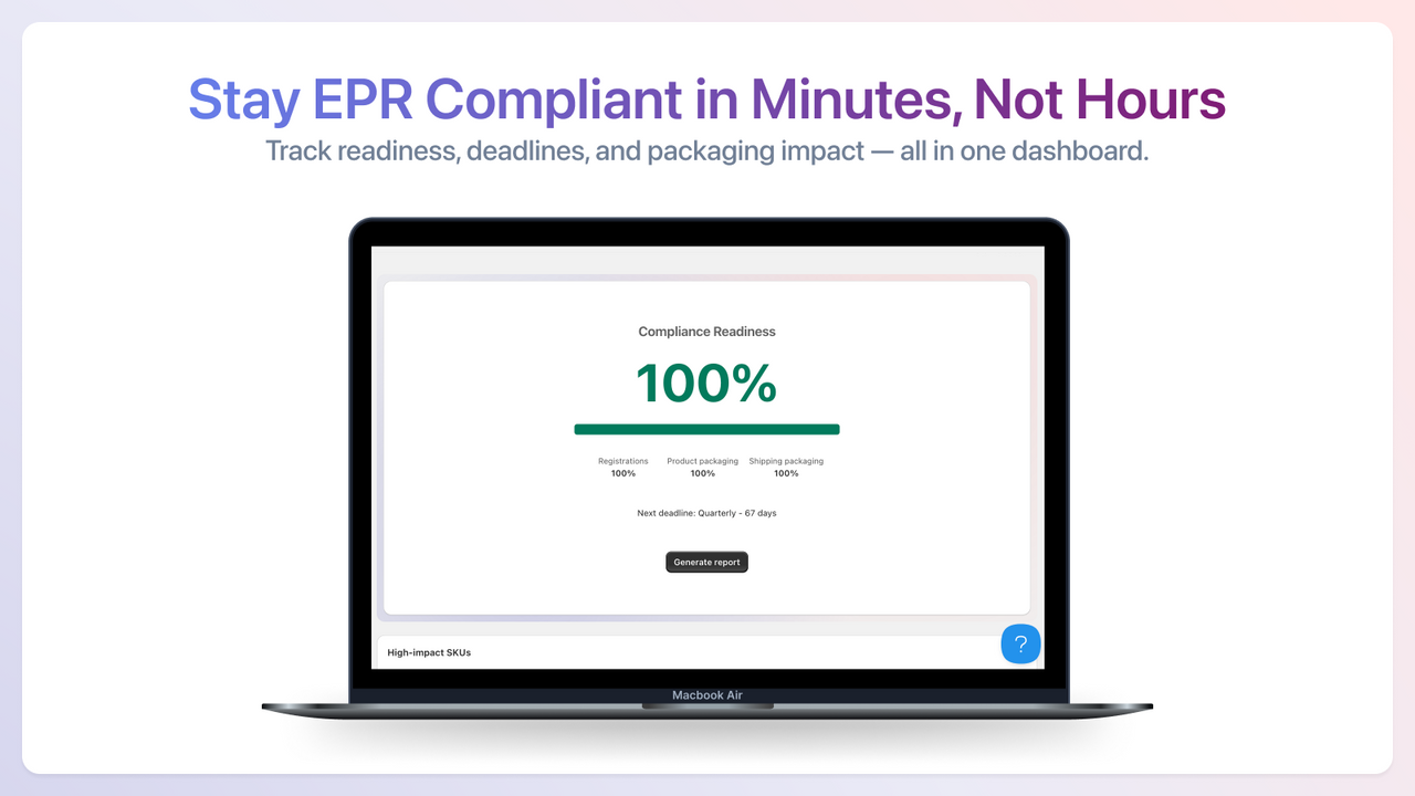 Compliance dashboard with German EPR readiness status