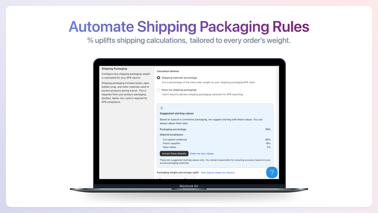 Automated shipping packaging rules for EPR reports