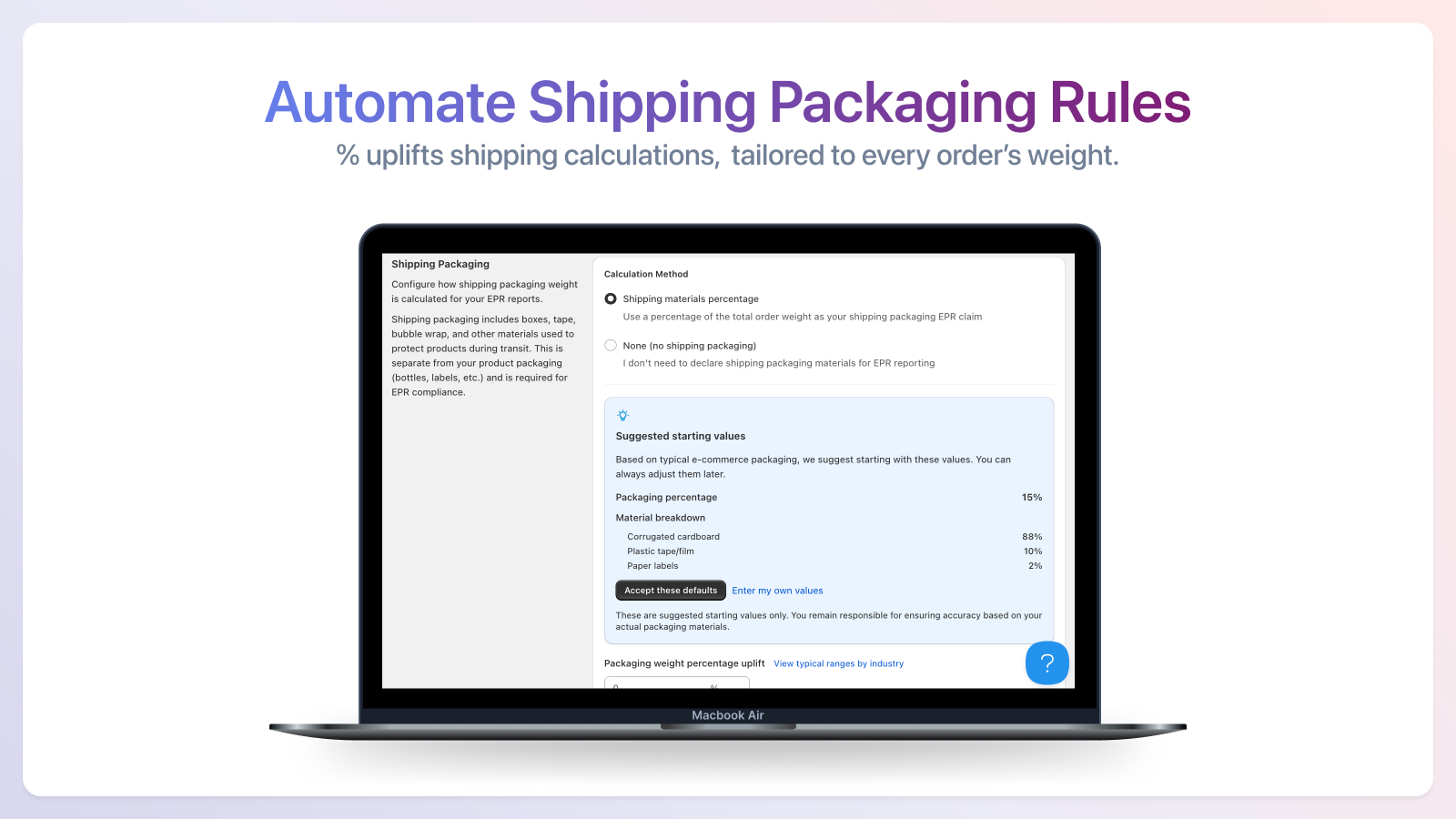 Automated shipping packaging rules for EPR reports