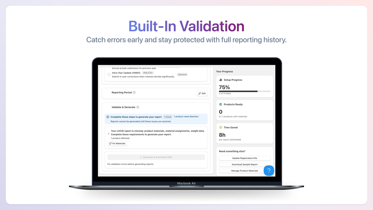 EPR report validation with audit trail and history