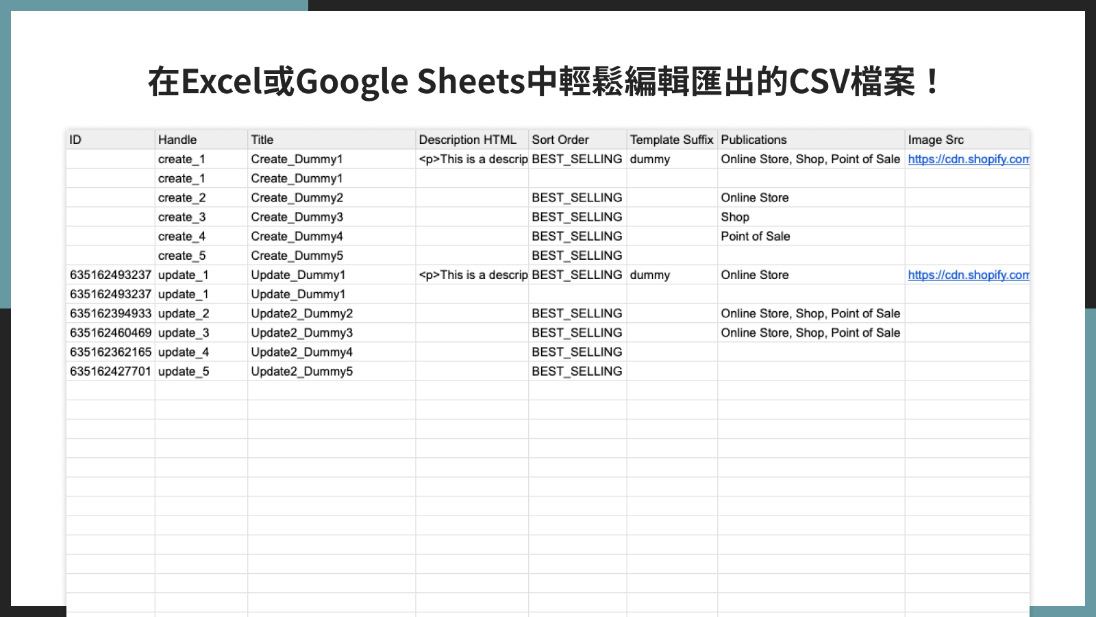 在 Excel 或 Google Sheets 中輕鬆編輯匯出的 CSV 檔案！