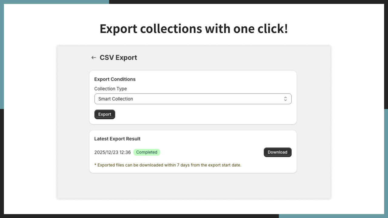 Export collections with one click!