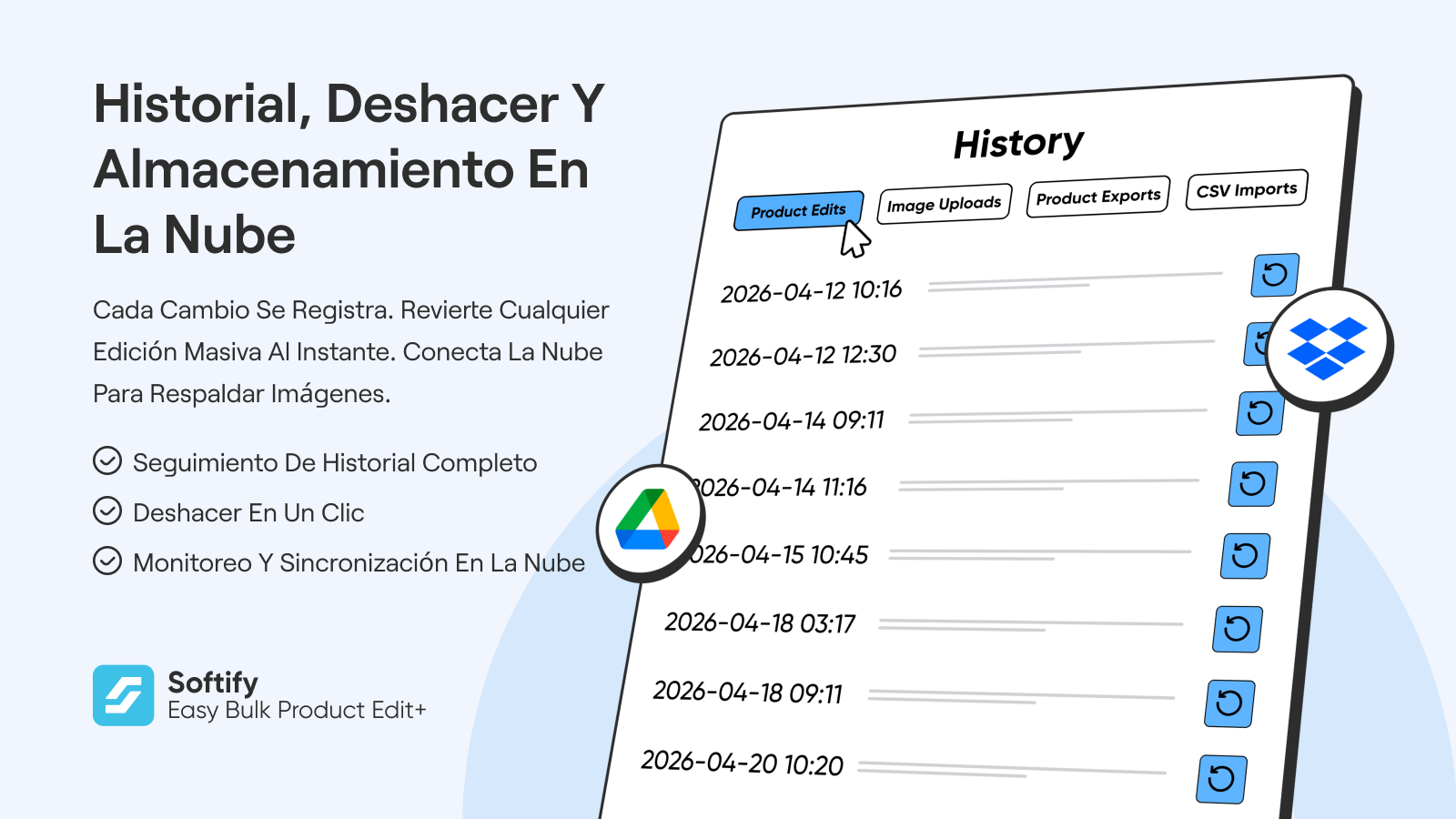Historial, deshacer en un clic y sincronización cloud.