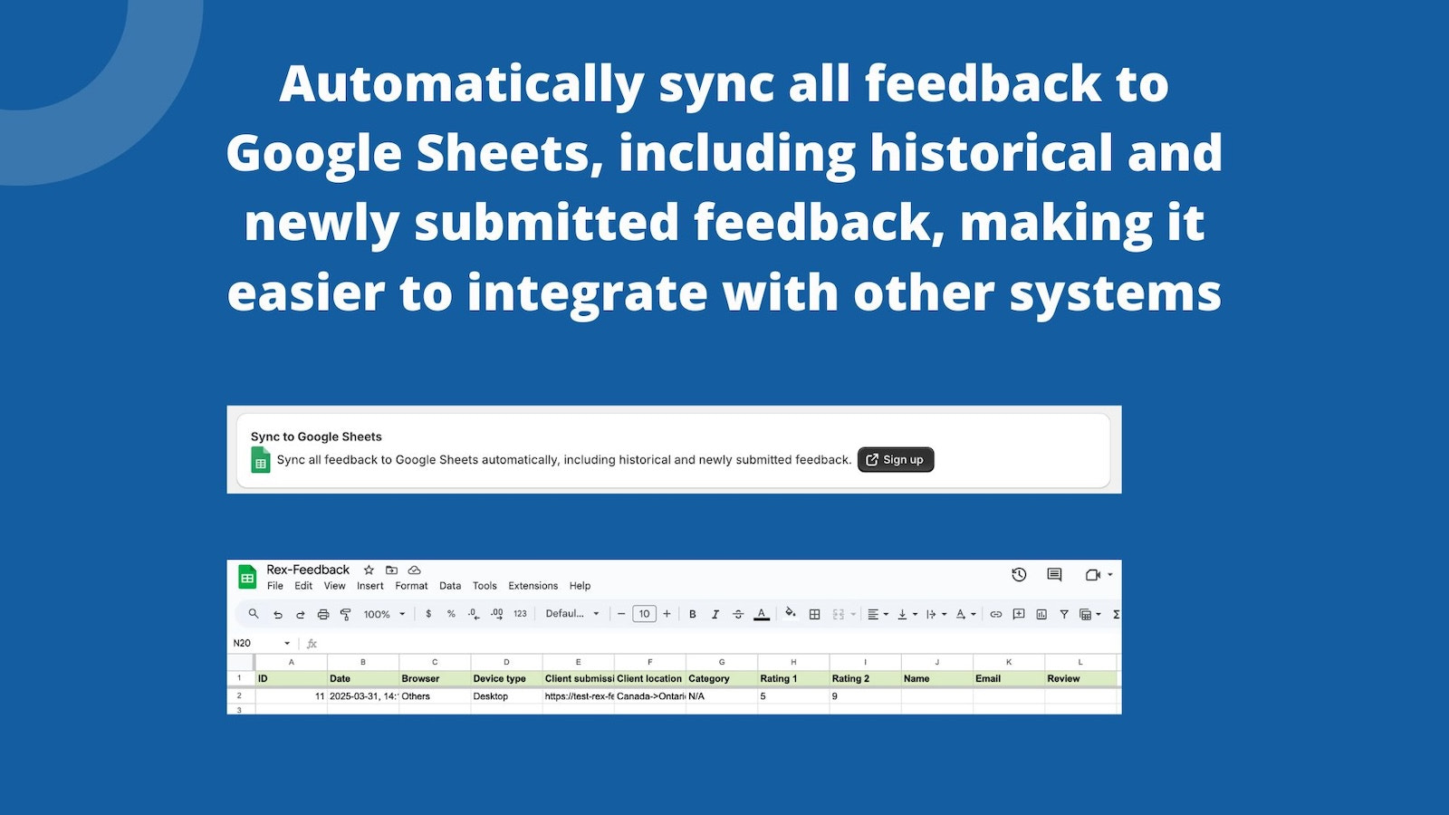 Rex Feedback sync to Google Sheets