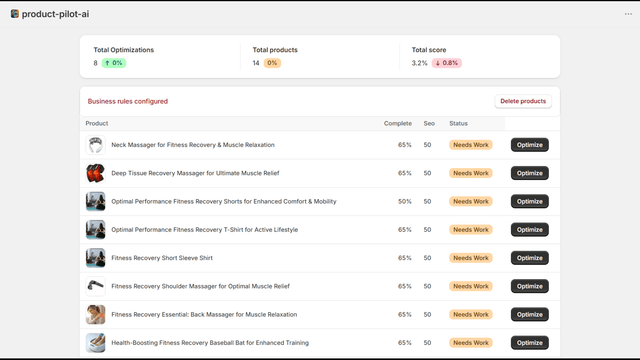 Main page with products list