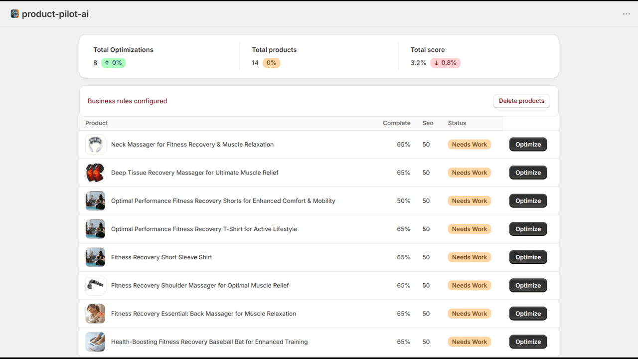 Main page with products list
