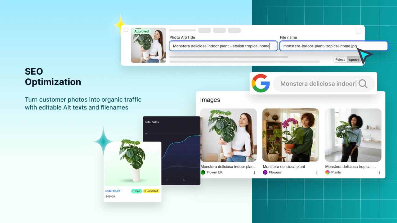 SEO tools for editing customer photo alt texts and filenames