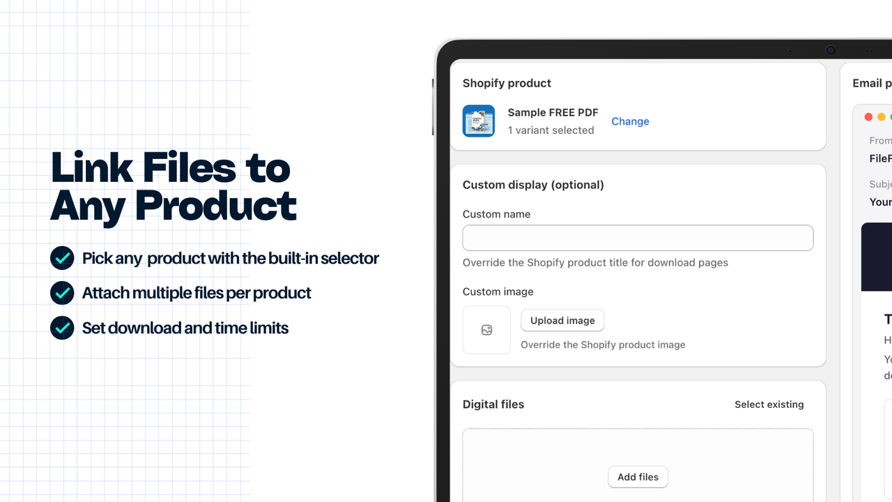 FileFerry product creation form with a product selected.