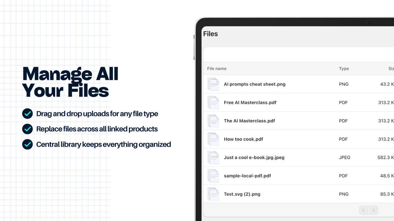 FileFerry file management page with drag-and-drop upload zone.