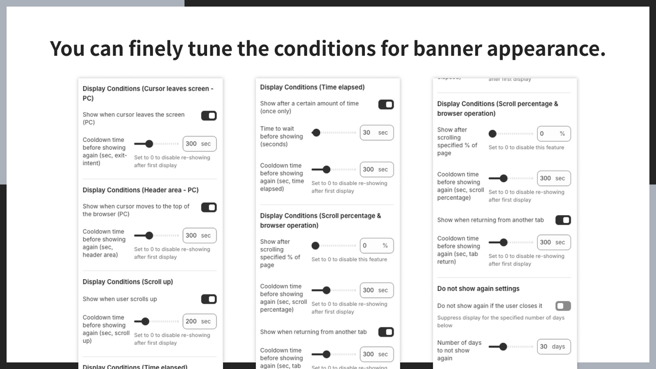 You can finely tune the conditions for banner appearance.