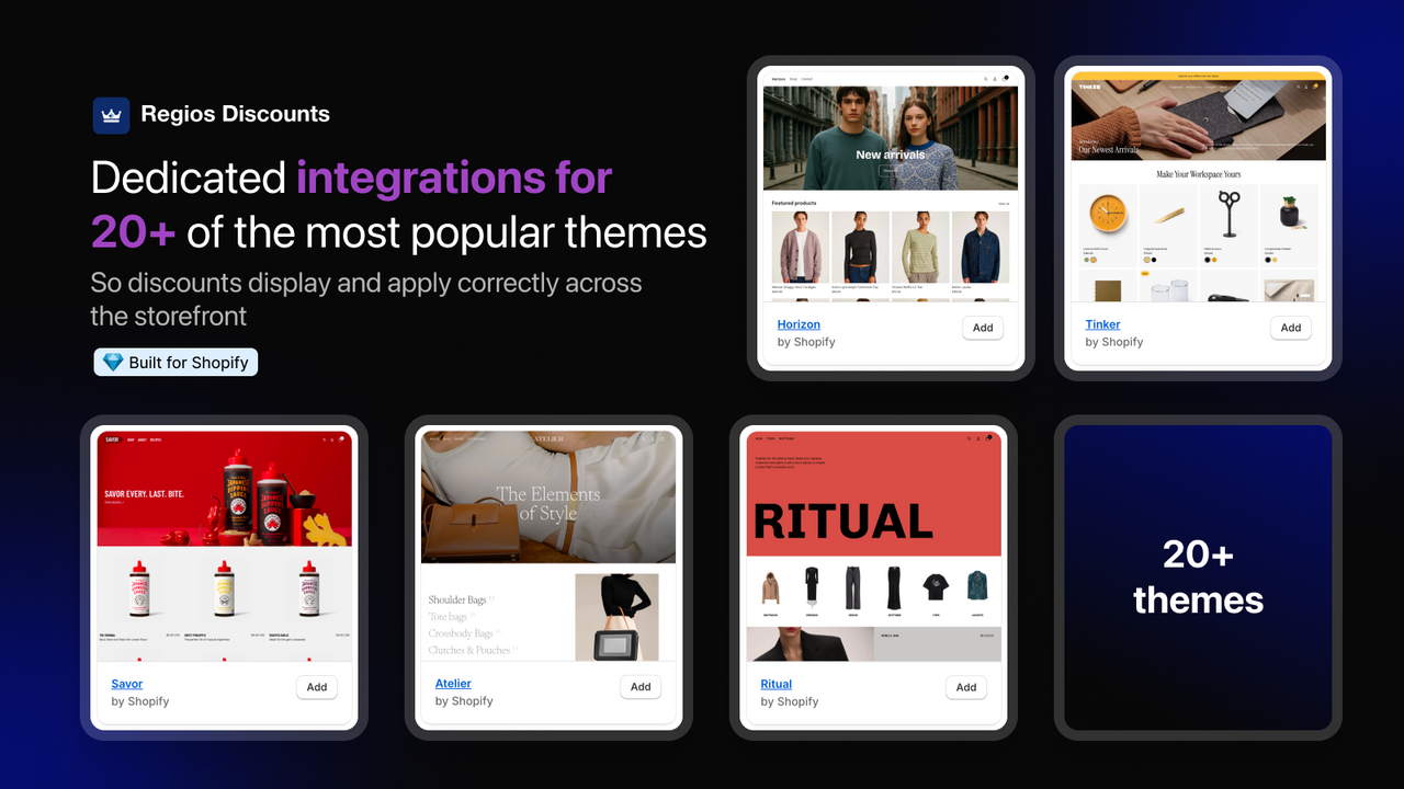 Dedicated integrations for 20+ popular Shopify themes