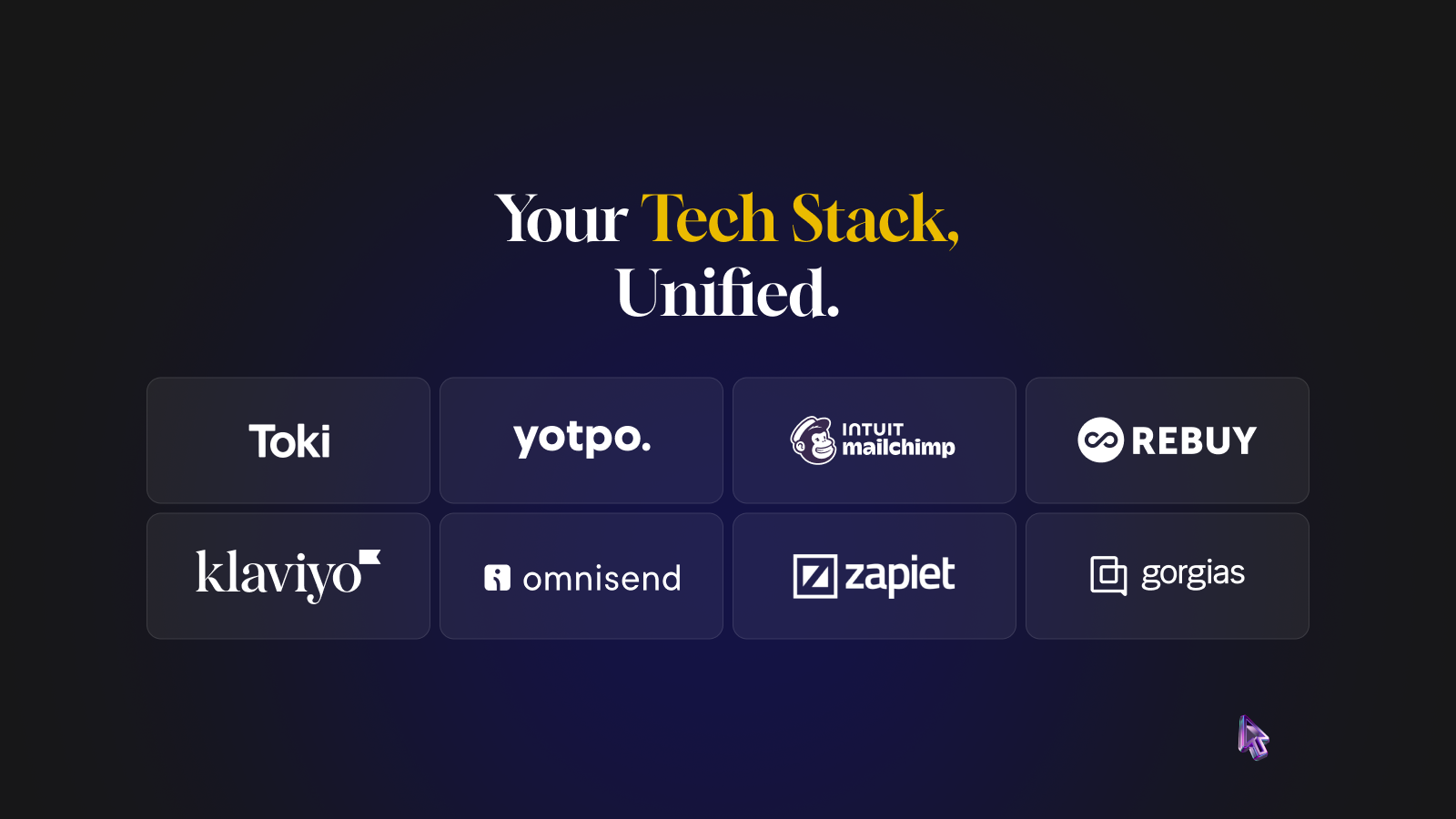 Abonnementpartner: Klaviyo, Yotpo, Mailgun, Gorgias, Zapiet