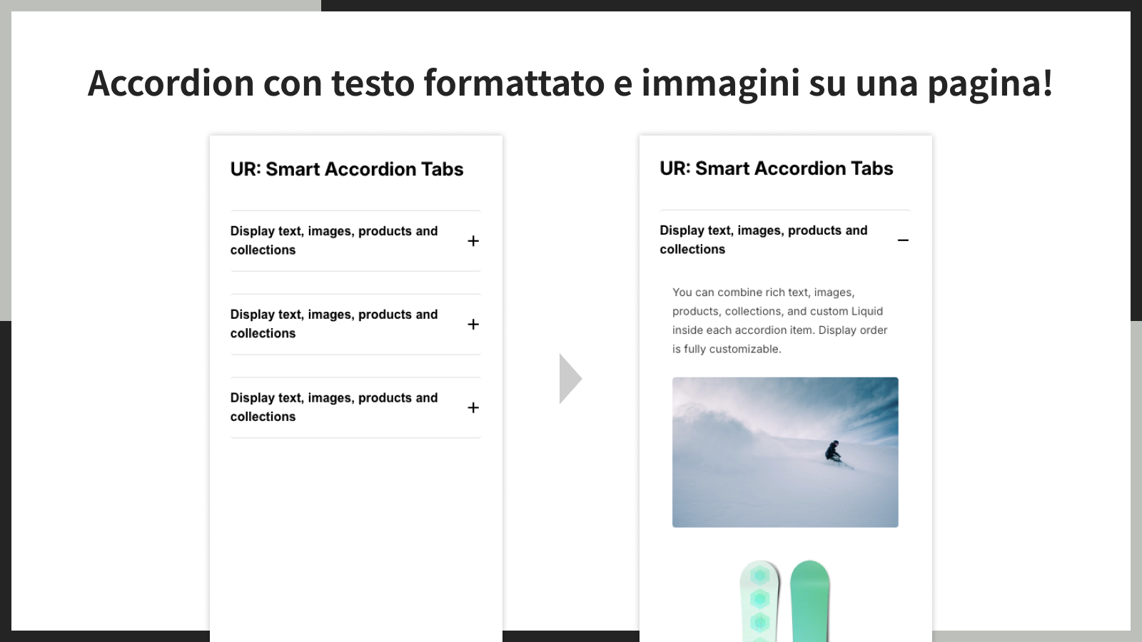 Accordion con testo formattato e immagini su una pagina!