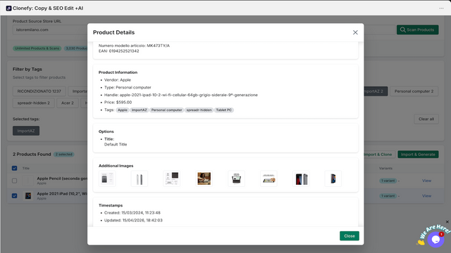 Discover tags and filter products in bulk skipping existing ones