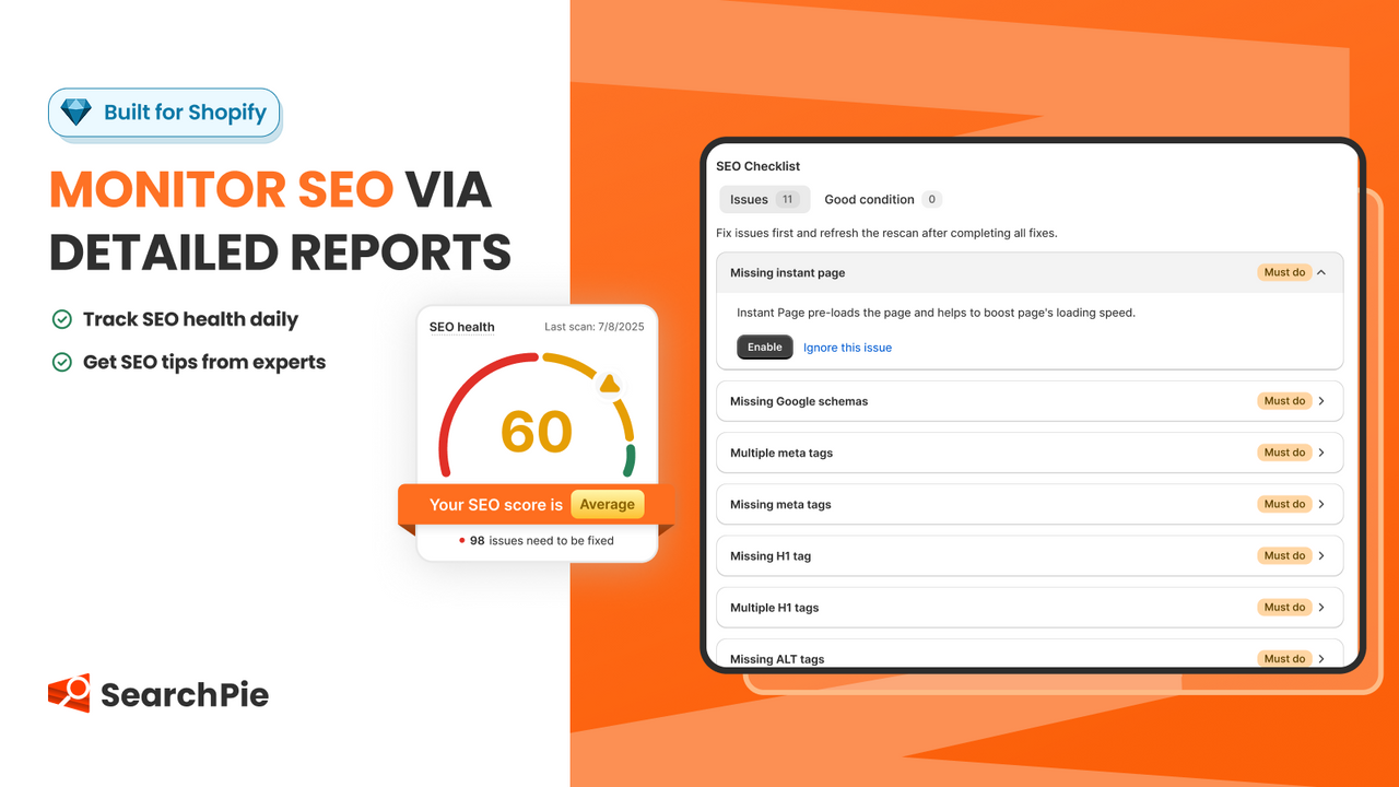 Shopify SEO optimization with SEO reports & SEO booster sitemap