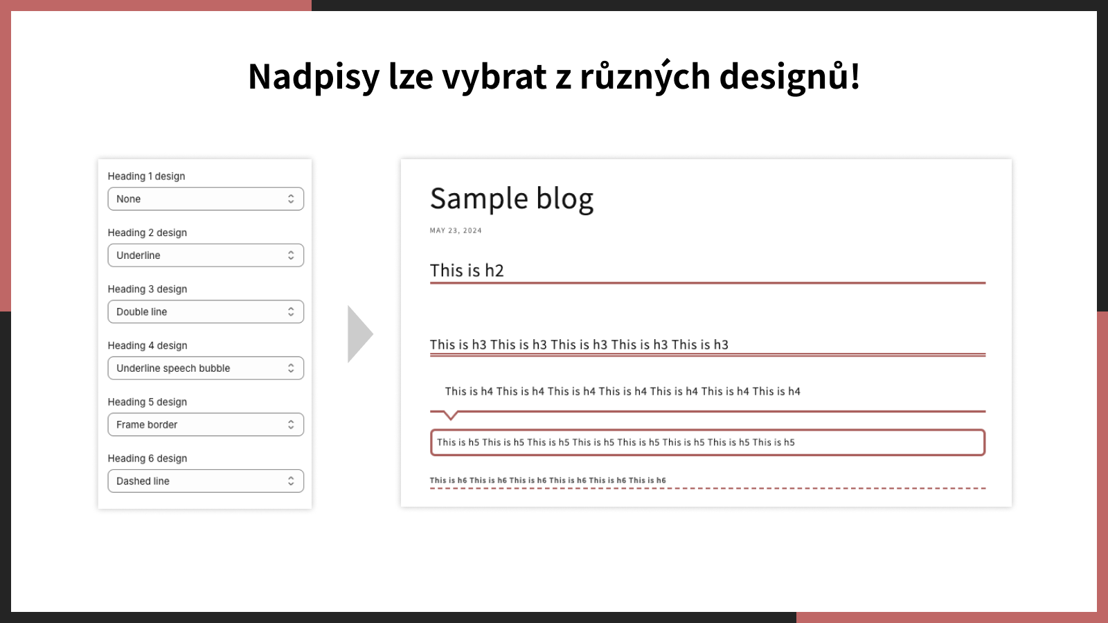 Nadpisy lze vybrat z různých designů!