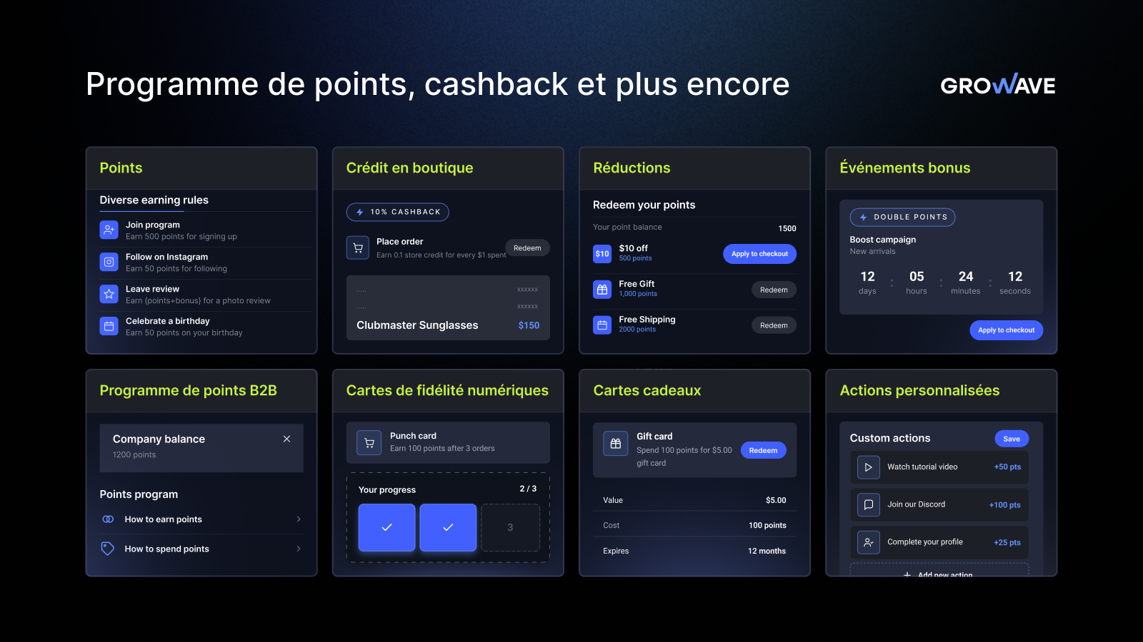 Points, cashback, crédit boutique et événements bonus
