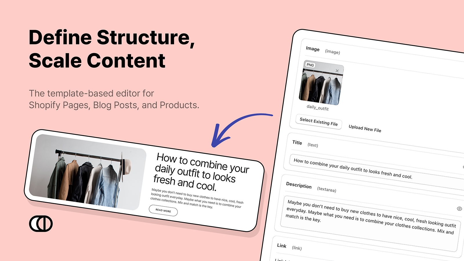 Template editor for Shopify pages, blogs, and products.
