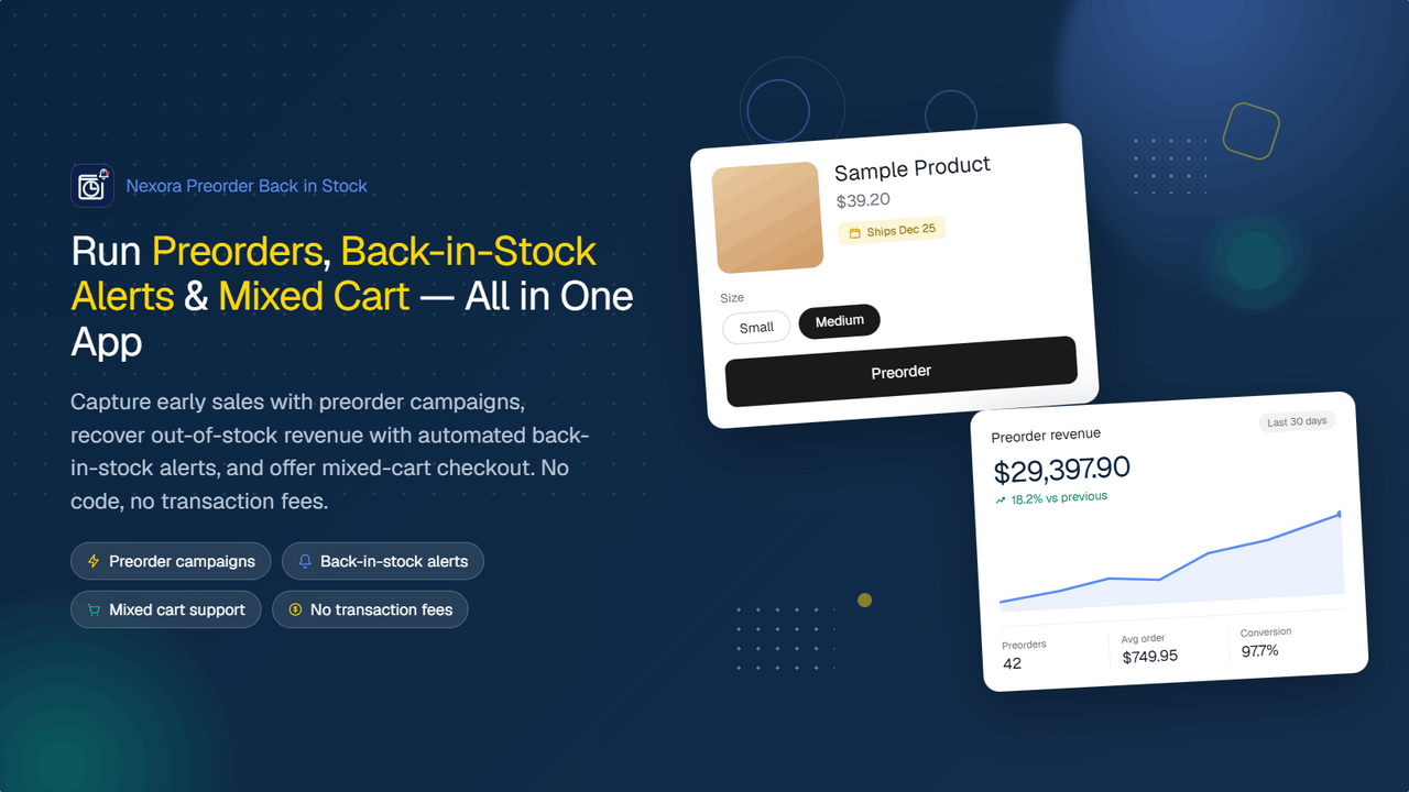 Nexora Preorder and Back in Stock App