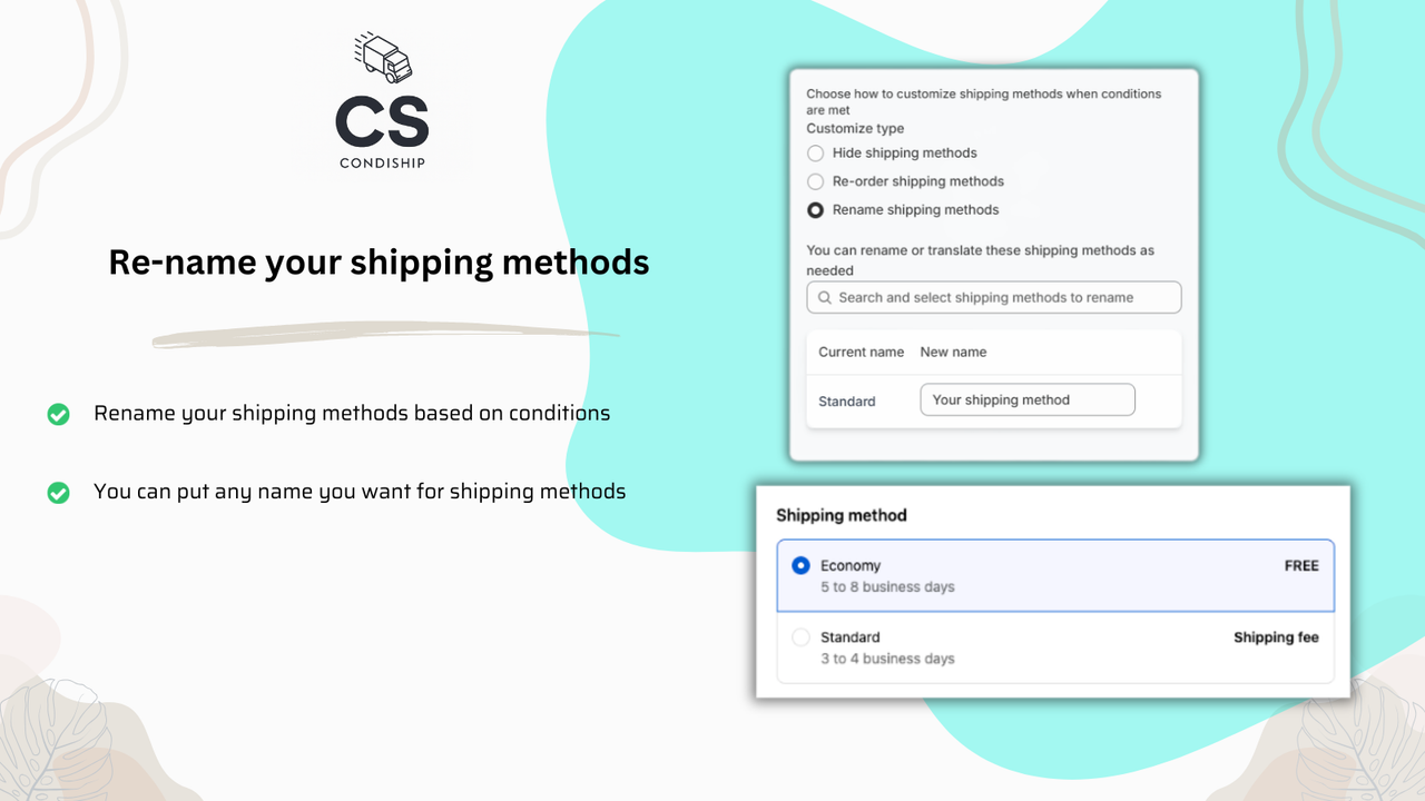 Rename shipping methods based on conditions